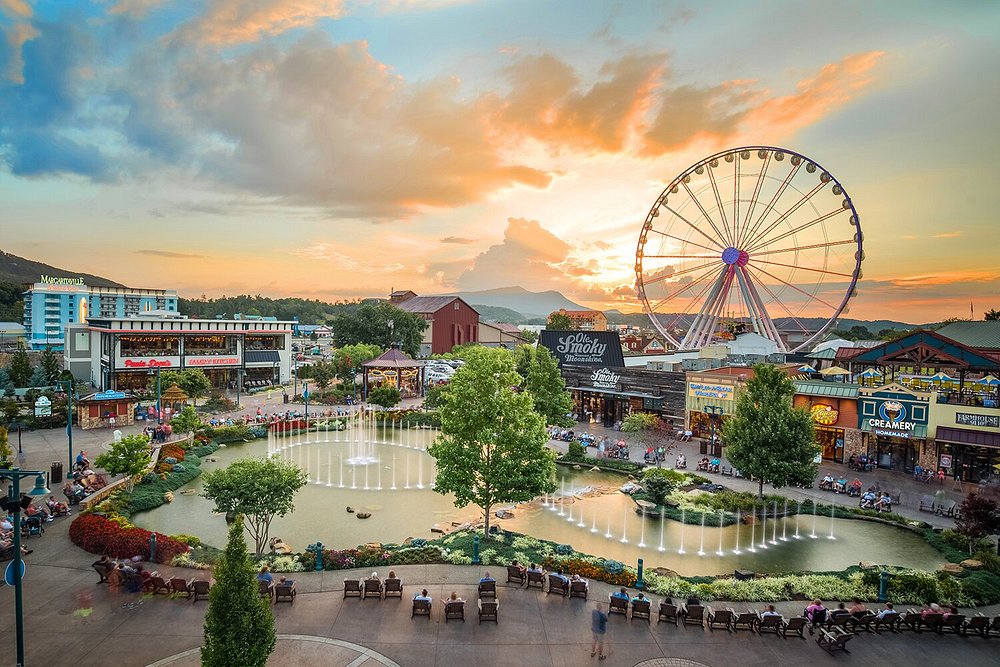 The Island in Pigeon Forge with ferris wheel and attractions